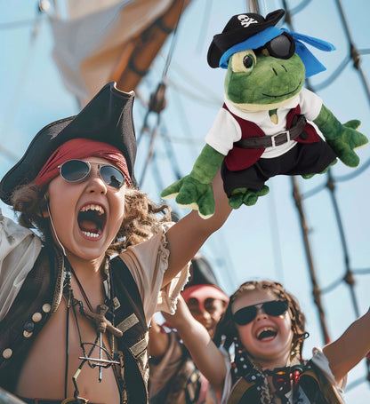 SUPER SOFT PLUSH - SQUAT FROG WITH PIRATE DRESS UP