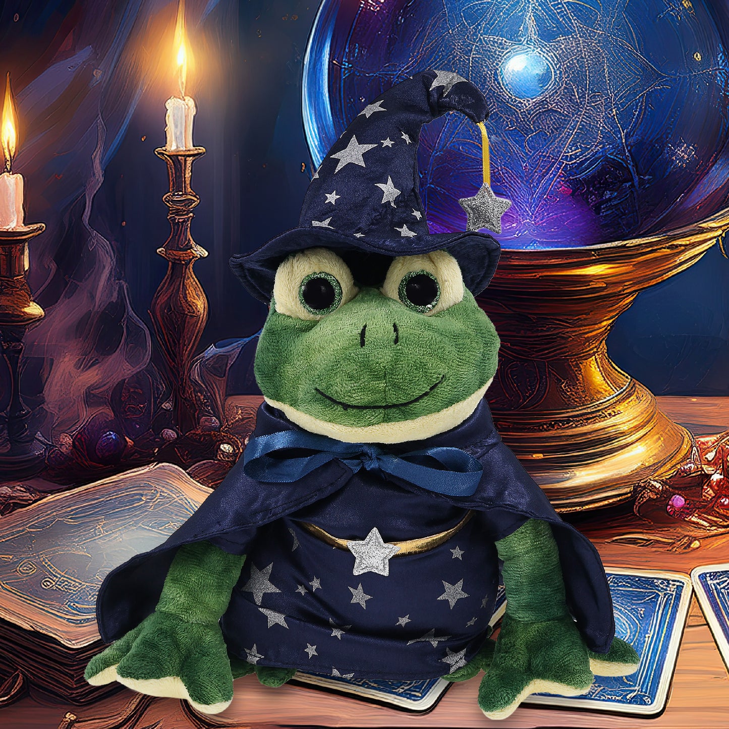 SUPER SOFT PLUSH - SQUAT FROG WITH WIZARD DRESS UP
