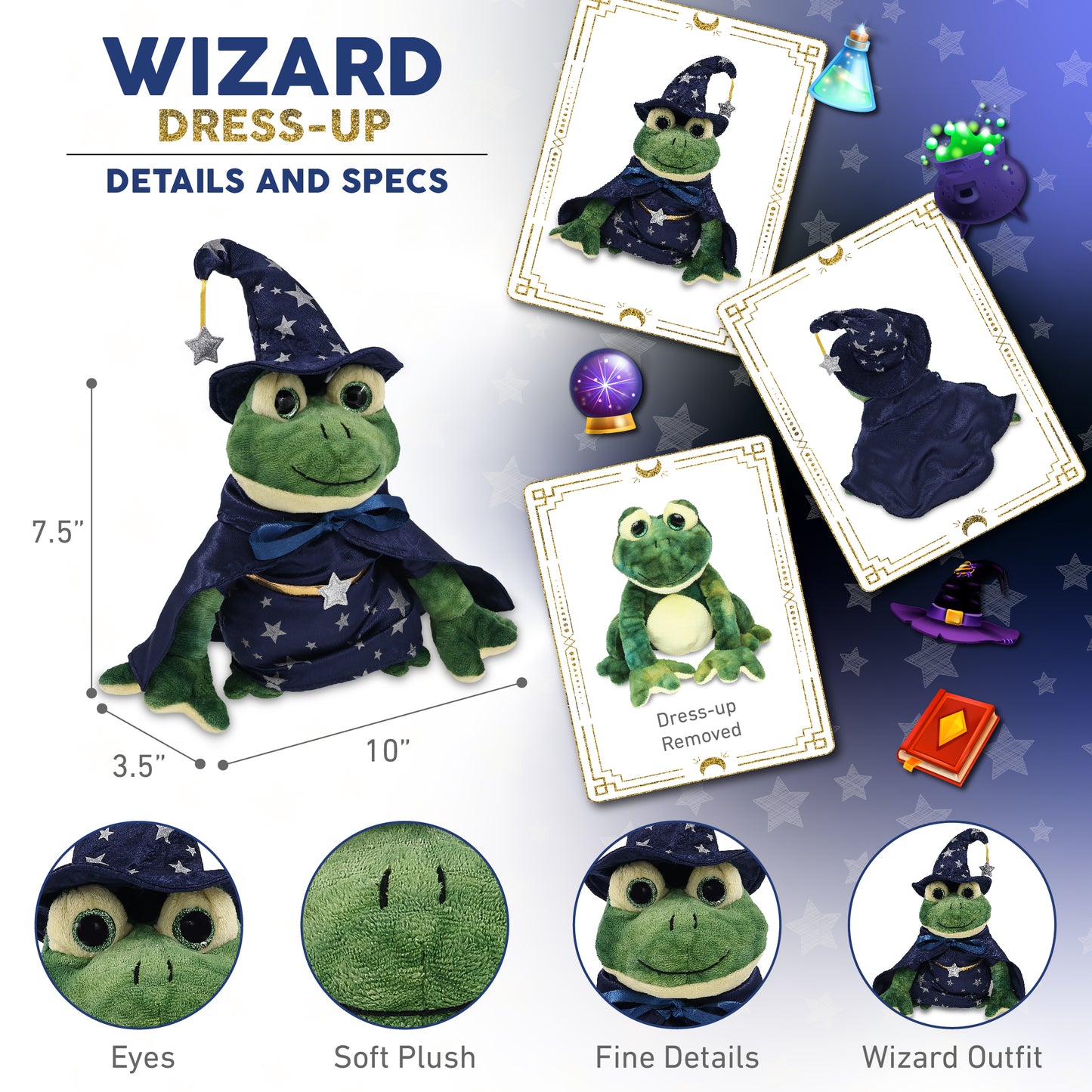 SUPER SOFT PLUSH - SQUAT FROG WITH WIZARD DRESS UP