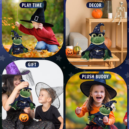 SUPER SOFT PLUSH - SQUAT FROG WITH WIZARD DRESS UP