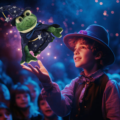 SUPER SOFT PLUSH - SQUAT FROG WITH WIZARD DRESS UP