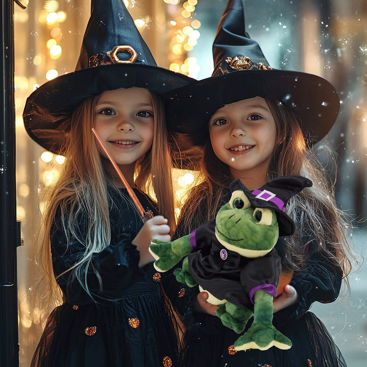 SUPER SOFT PLUSH - SQUAT FROG WITH WITCH DRESS UP