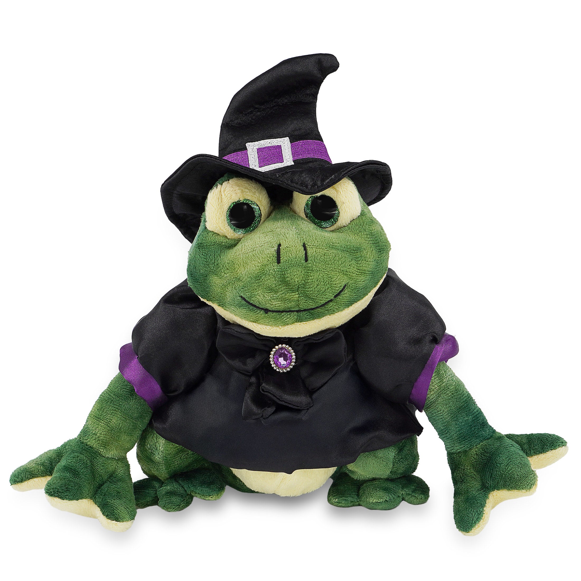 SUPER SOFT PLUSH - SQUAT FROG WITH WITCH DRESS UP