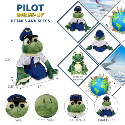 SUPER SOFT PLUSH - SQUAT FROG WITH PILOT DRESS UP
