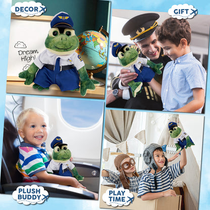 SUPER SOFT PLUSH - SQUAT FROG WITH PILOT DRESS UP