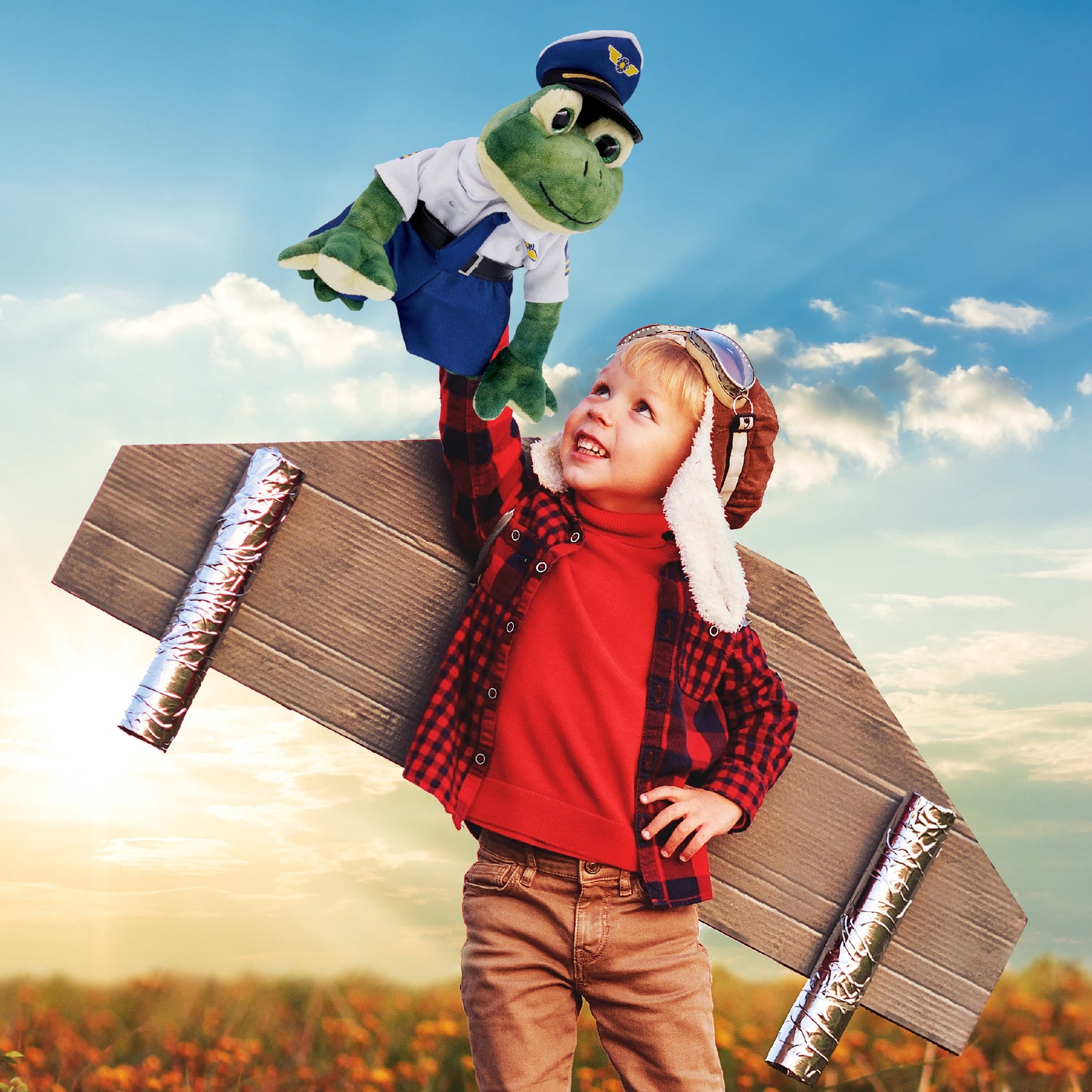 SUPER SOFT PLUSH - SQUAT FROG WITH PILOT DRESS UP