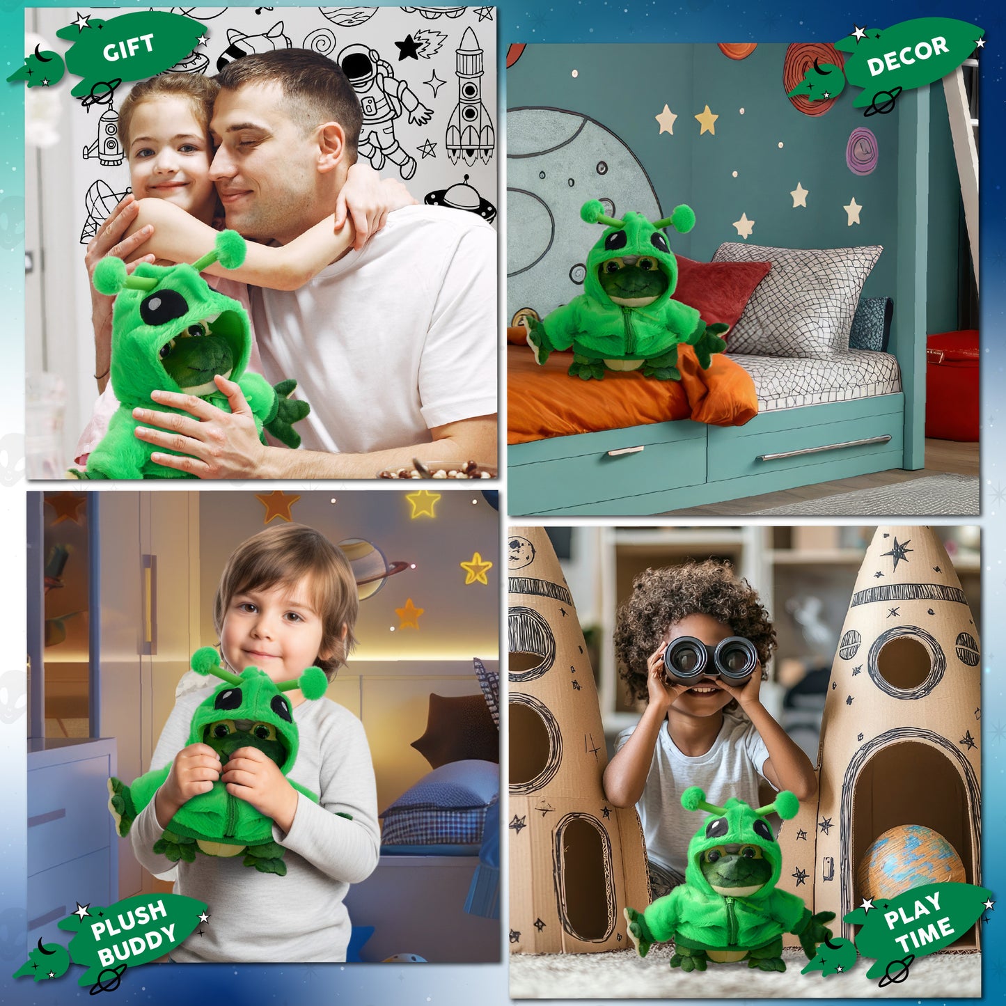 SUPER SOFT PLUSH - SQUAT FROG WITH ALIEN SWEATER