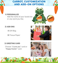 DolliBu Happy Easter Super Soft Plush Squat Frog with Carrot Plush - 7 Inches