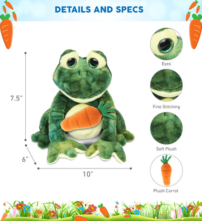 DolliBu Happy Easter Super Soft Plush Squat Frog with Carrot Plush - 7 Inches