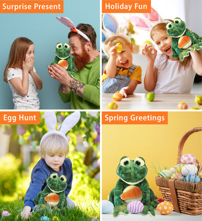 DolliBu Happy Easter Super Soft Plush Squat Frog with Carrot Plush - 7 Inches