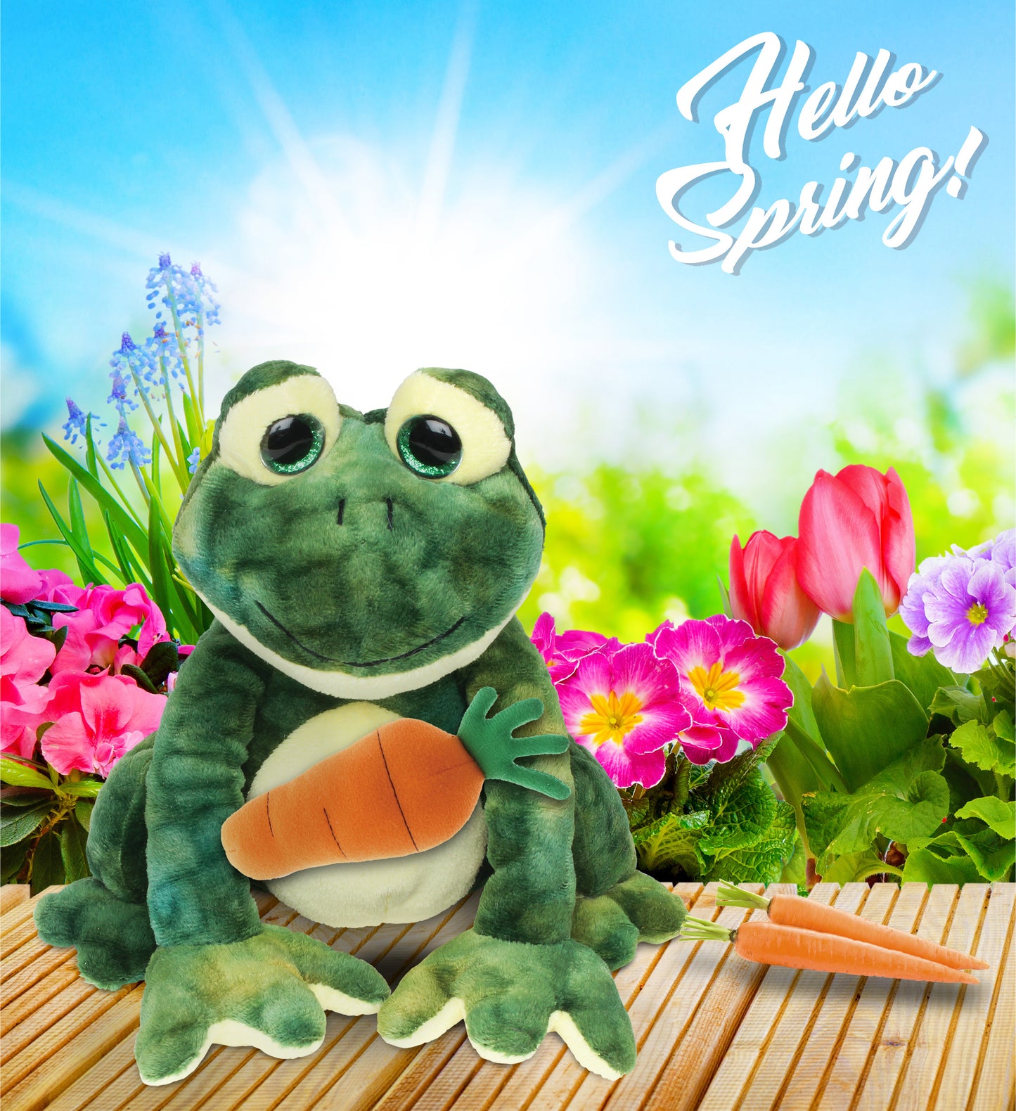 DolliBu Happy Easter Super Soft Plush Squat Frog with Carrot Plush - 7 Inches