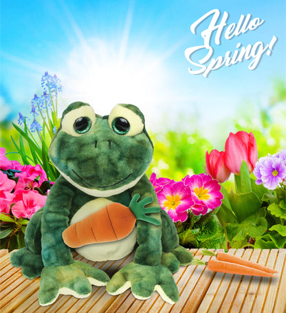DolliBu Happy Easter Super Soft Plush Squat Frog with Carrot Plush - 7 Inches