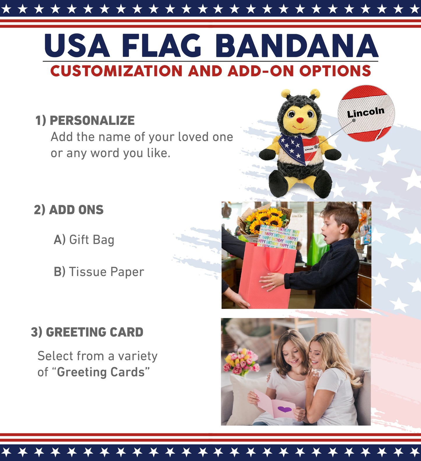 SUPER SOFT PLUSH - SITTING BEE WITH USA FLAG BANDANA