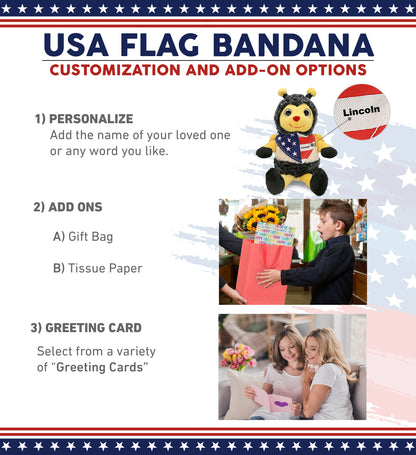 SUPER SOFT PLUSH - SITTING BEE WITH USA FLAG BANDANA