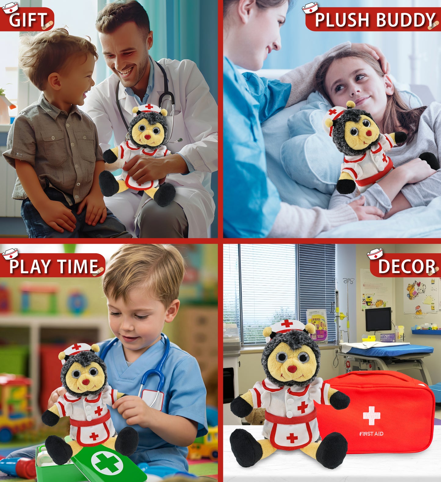 SUPER SOFT PLUSH - SITTING BEE With NURSE Dress-Up
