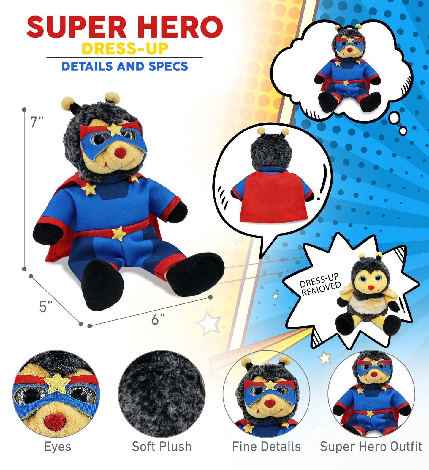 SUPER SOFT PLUSH - SITTING BEE SUPER HERO