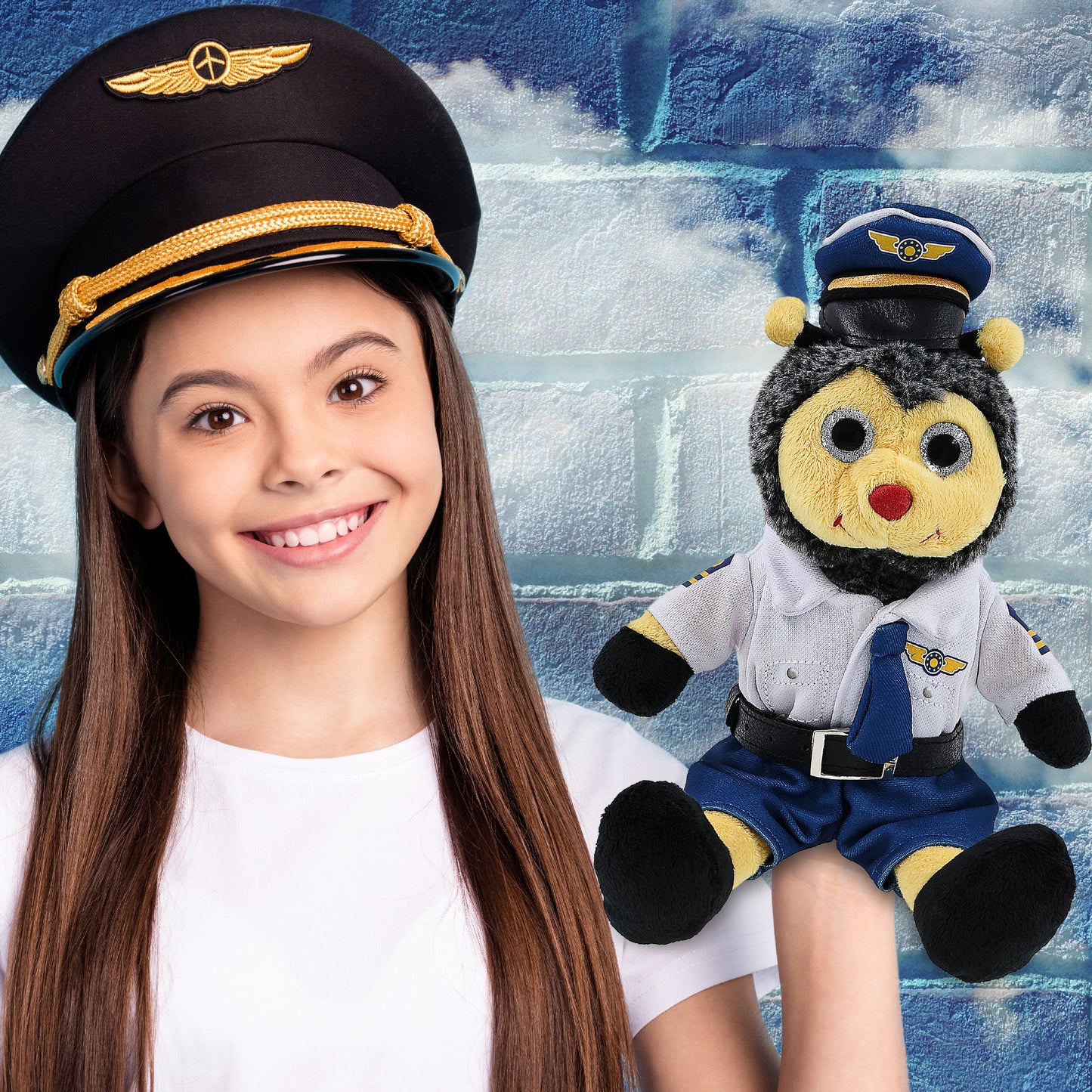 SUPER SOFT PLUSH - SITTING BEE WITH PILOT DRESS UP