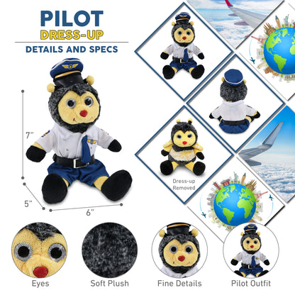 SUPER SOFT PLUSH - SITTING BEE WITH PILOT DRESS UP