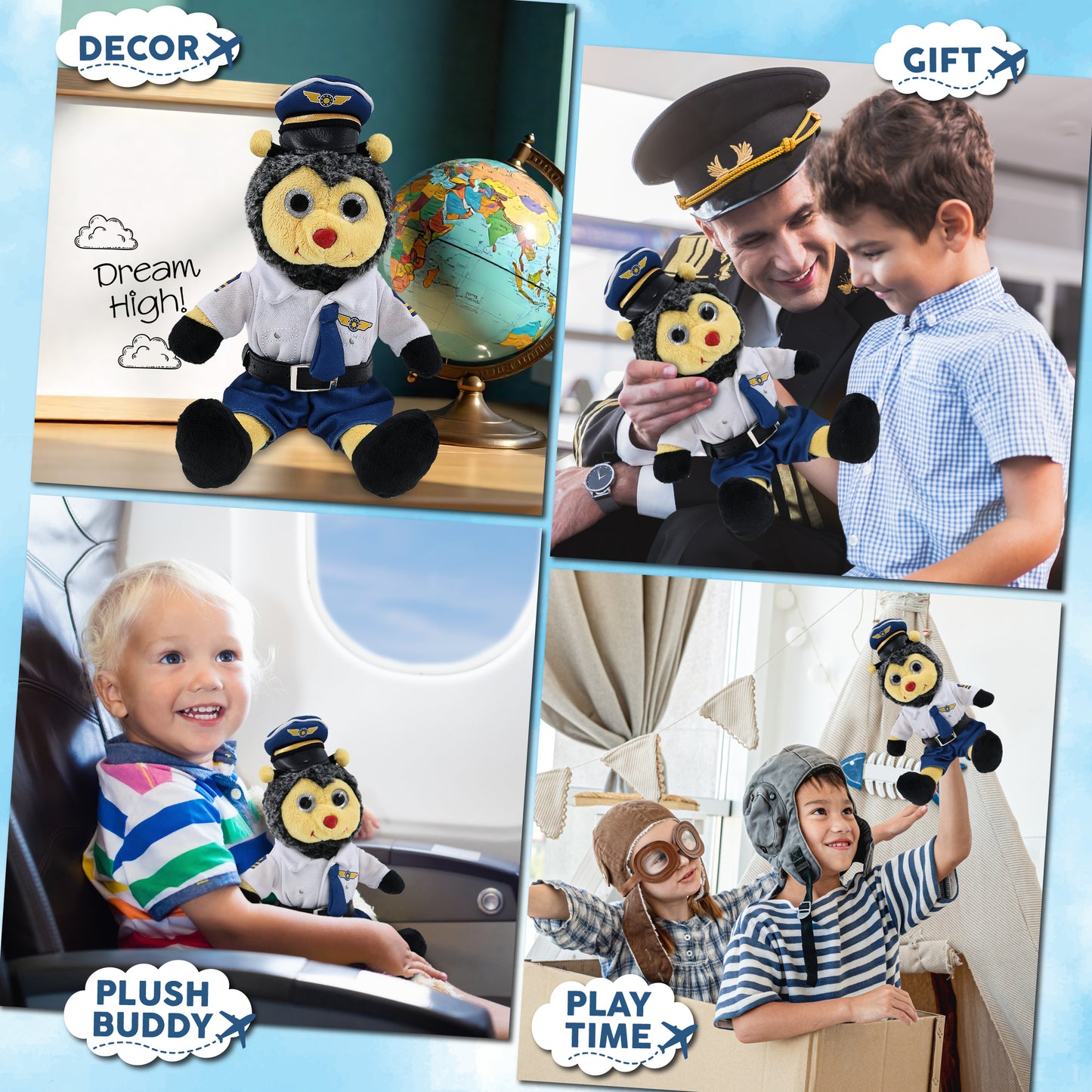 SUPER SOFT PLUSH - SITTING BEE WITH PILOT DRESS UP