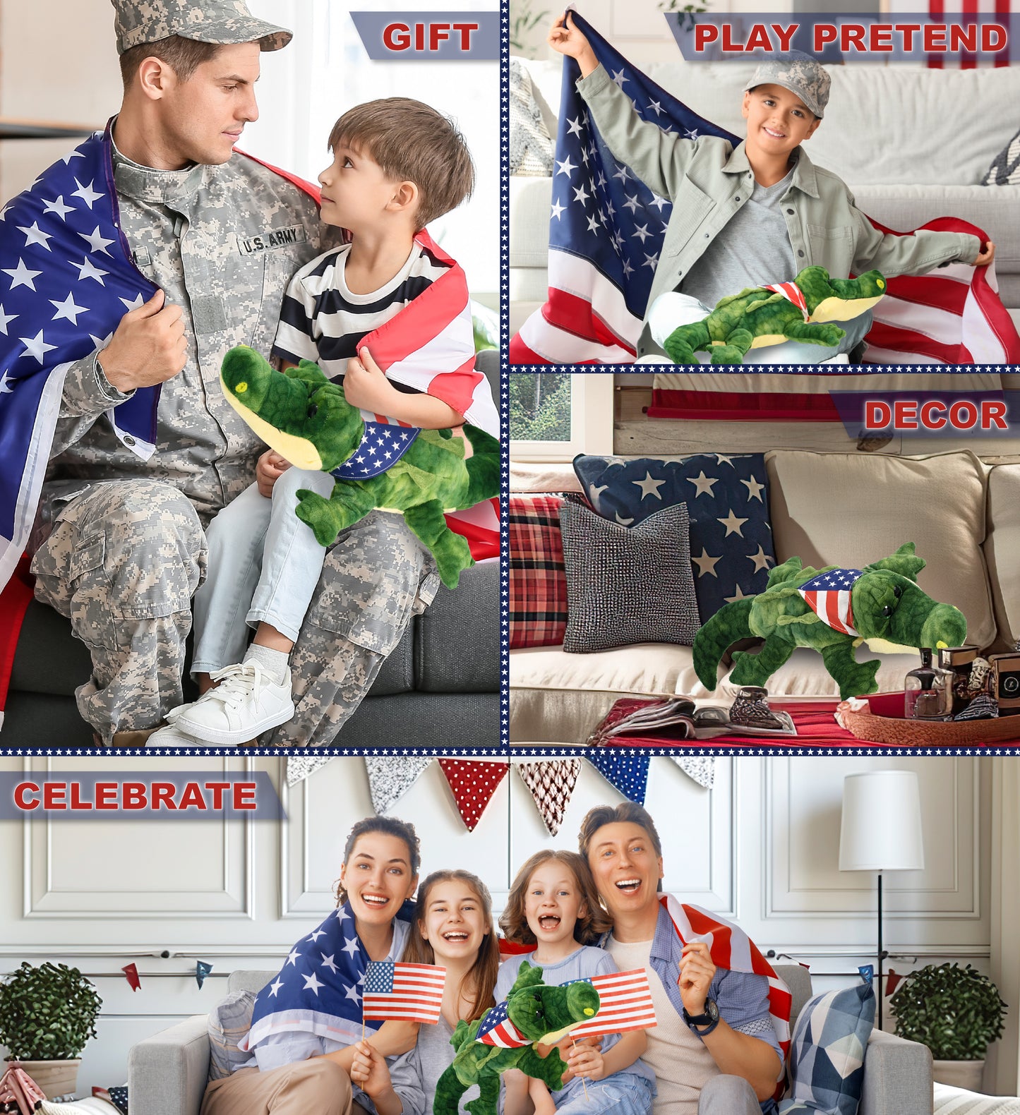 SUPER SOFT PLUSH - GATOR WITH USA FLAG BANDANA