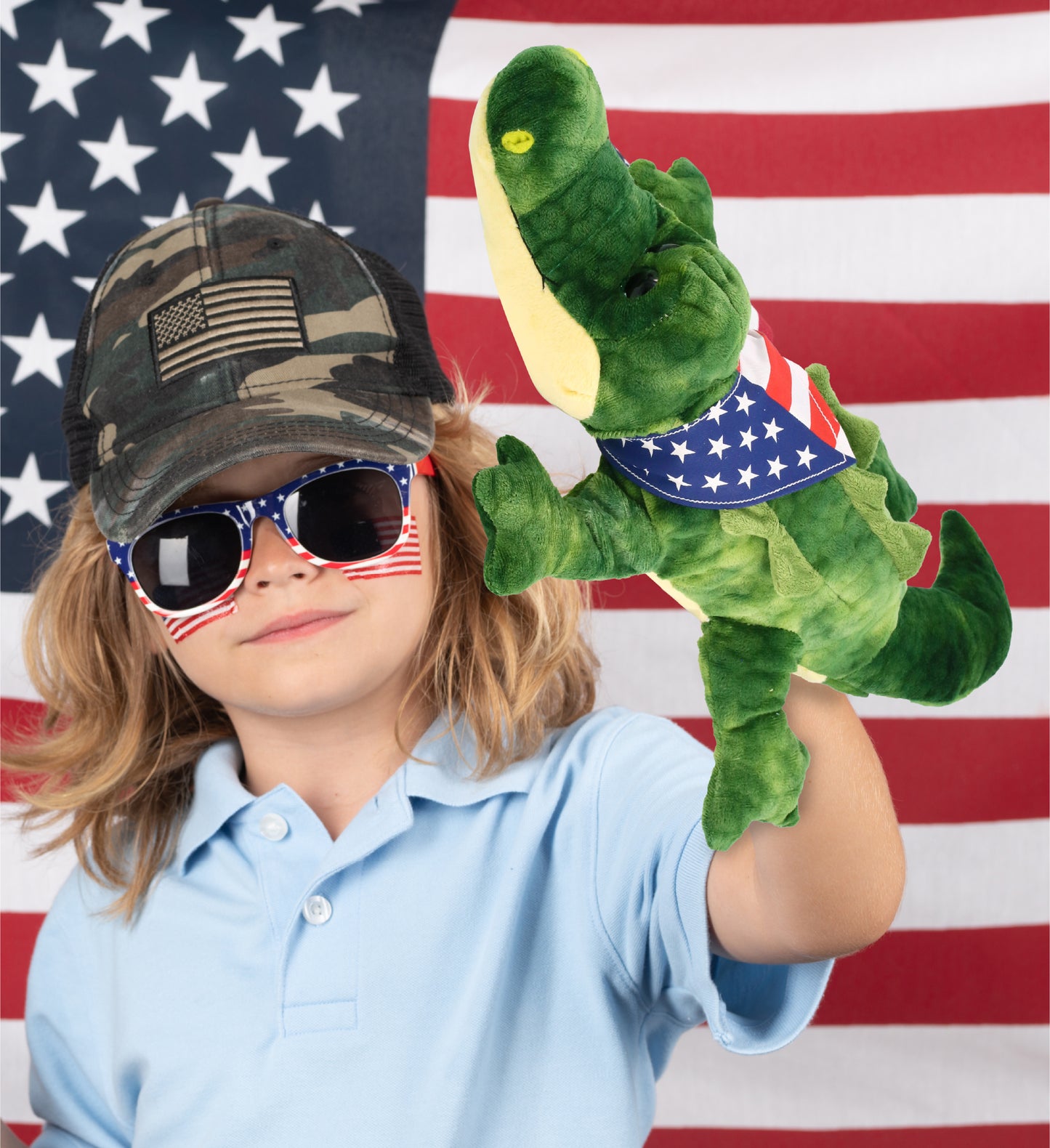 SUPER SOFT PLUSH - GATOR WITH USA FLAG BANDANA