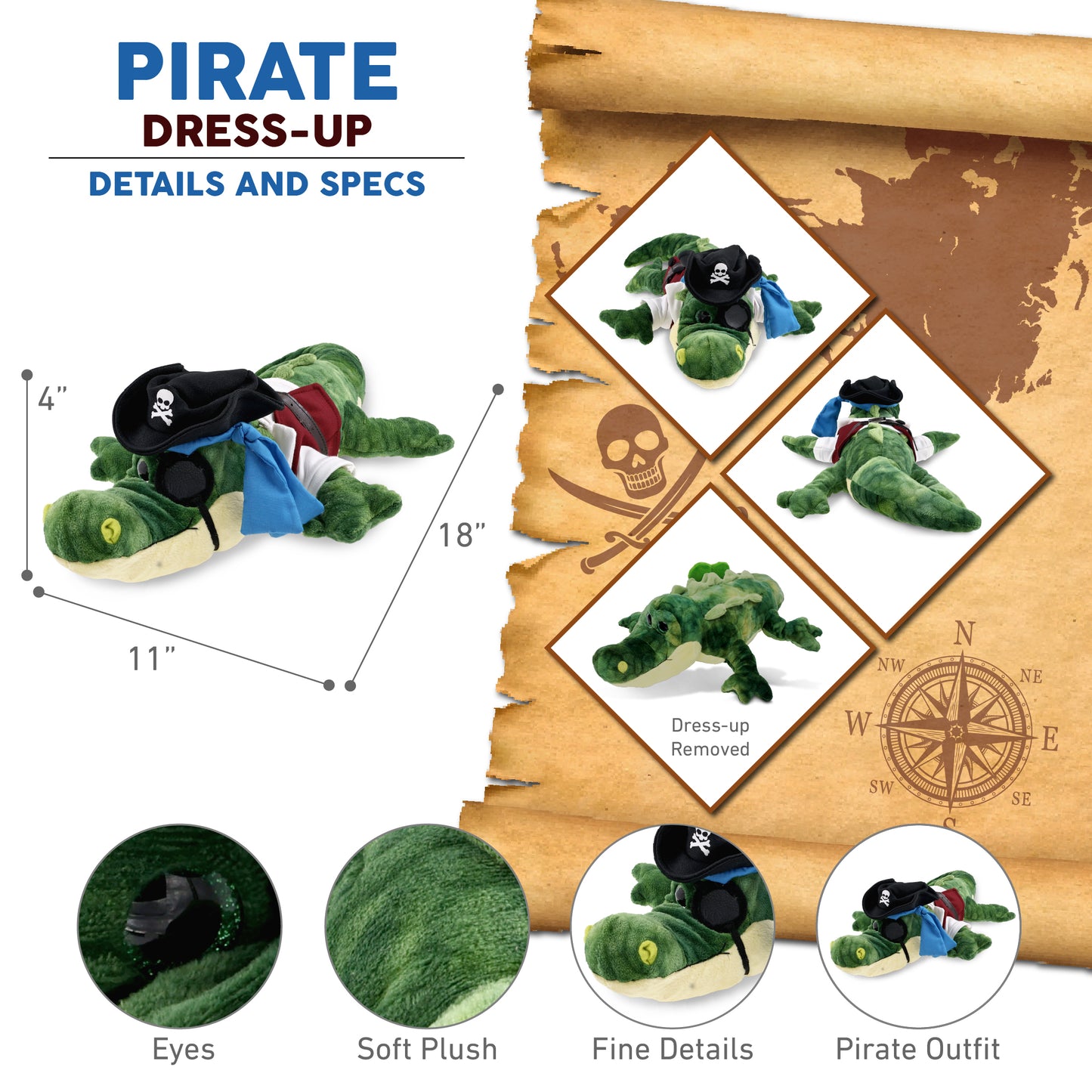SUPER SOFT PLUSH - GATOR PIRATE DRESS UP