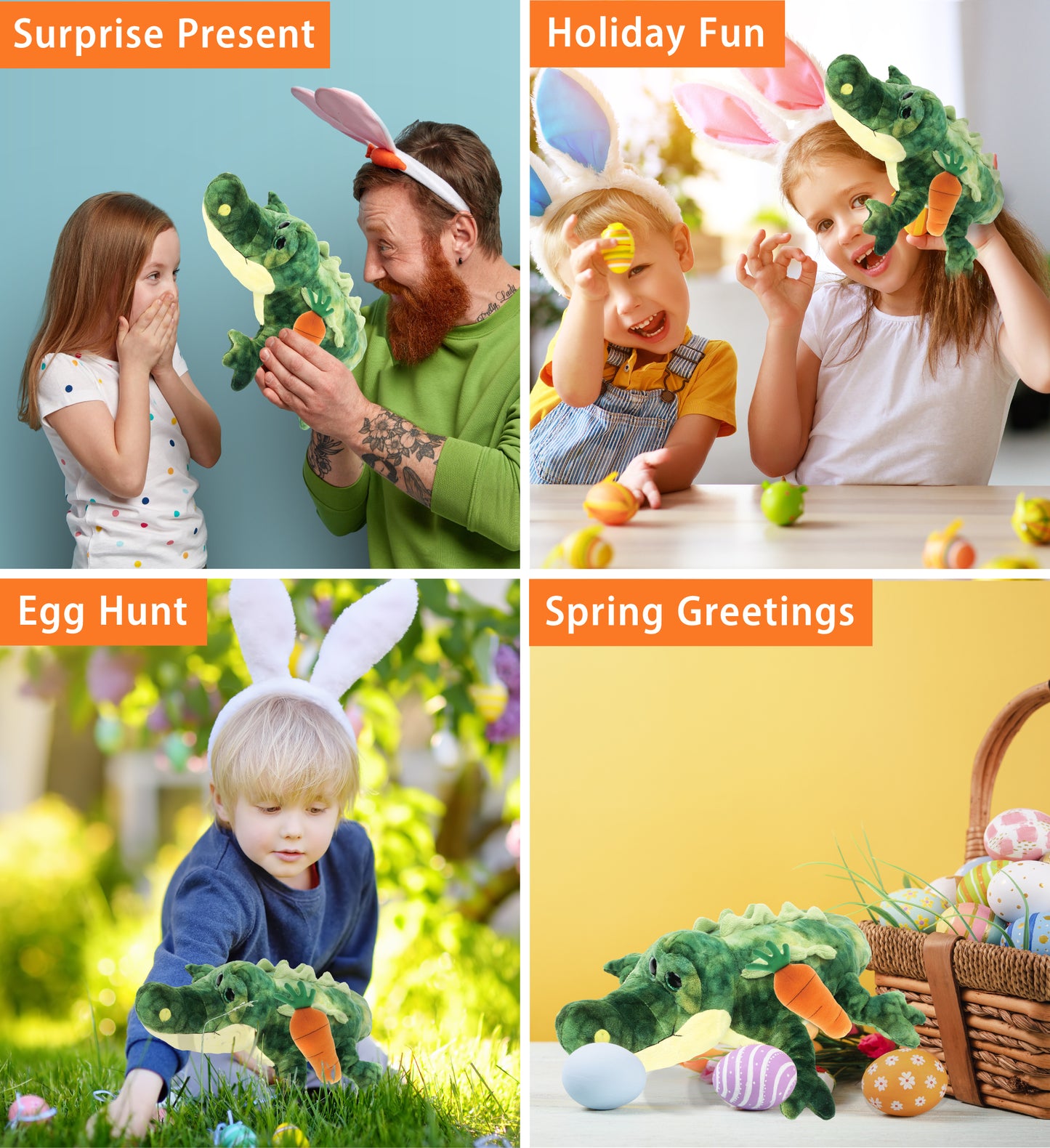 DolliBu Happy Easter Super Soft Plush Gator with Carrot Plush Toy - 18 Inches