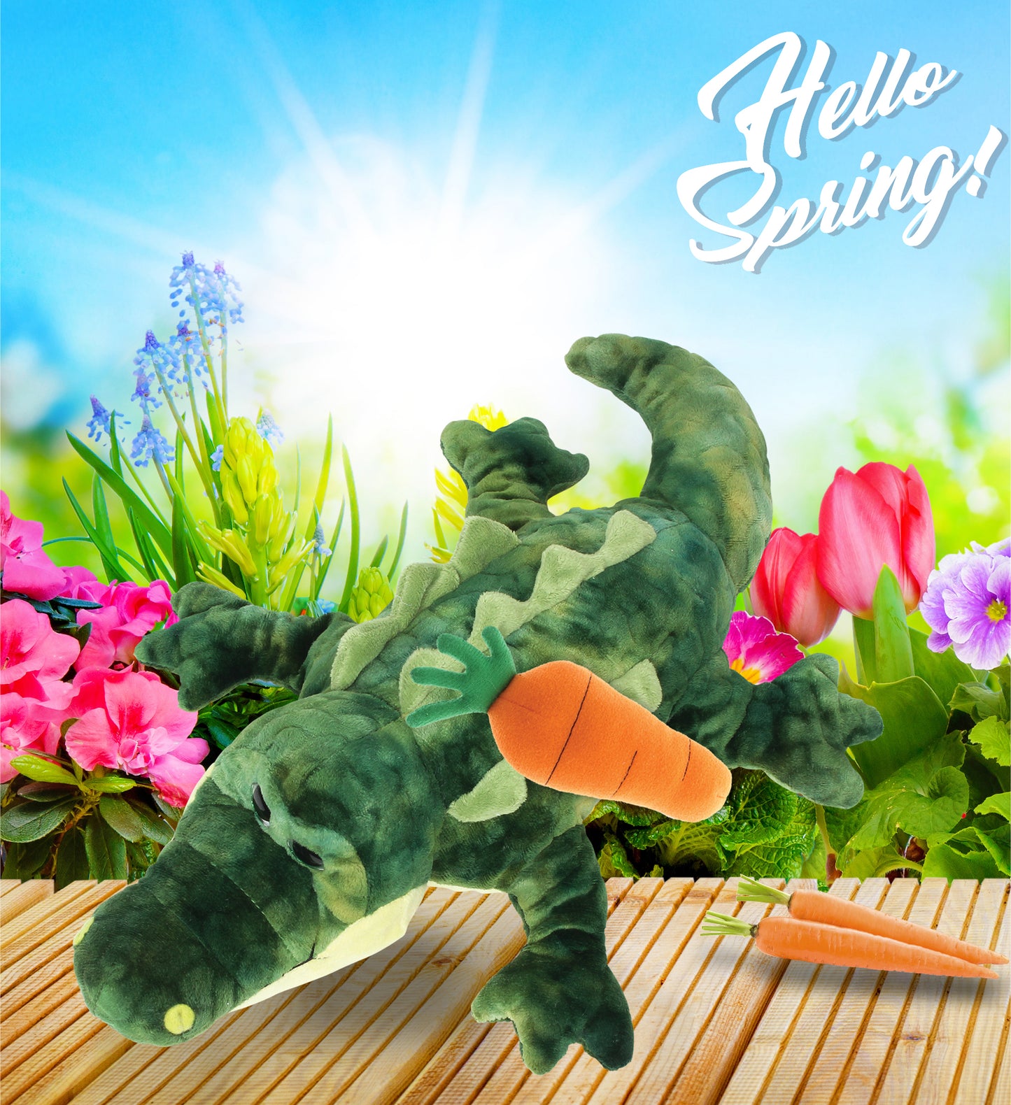 DolliBu Happy Easter Super Soft Plush Gator with Carrot Plush Toy - 18 Inches