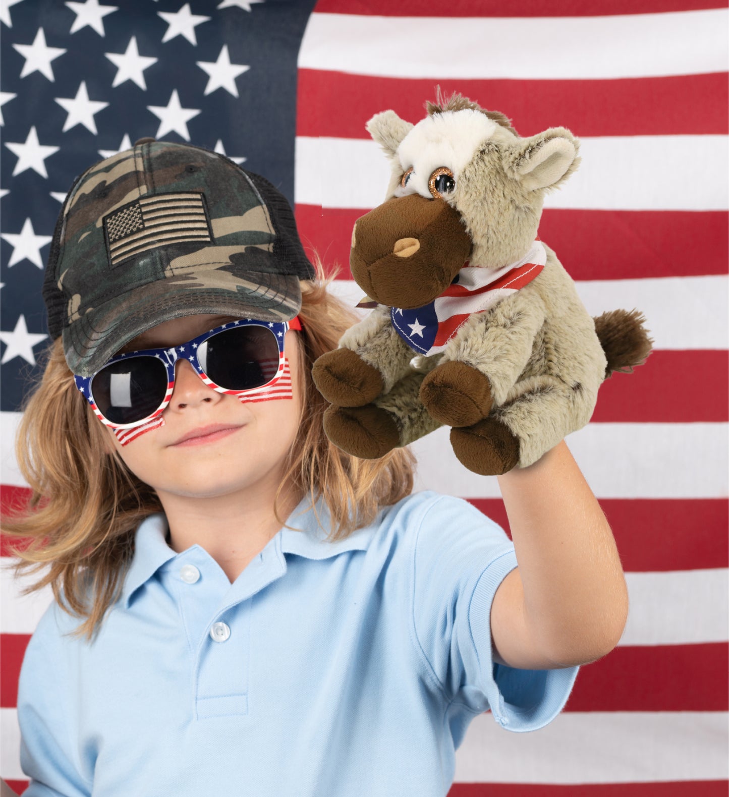 SUPER SOFT PLUSH - FLOPPY DONKEY WITH USA FLAG BANDANA