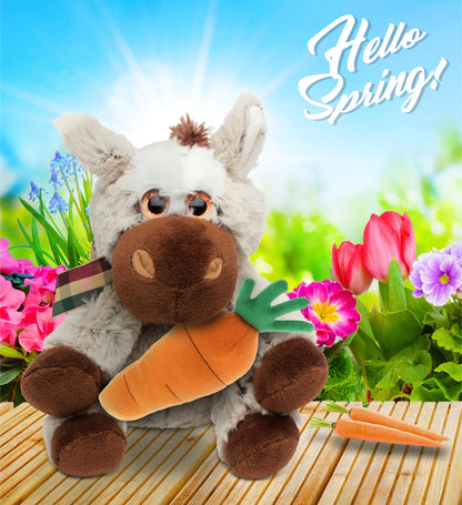 DolliBu Happy Easter Super Soft Plush Floppy Donkey with Carrot - 7 Inches