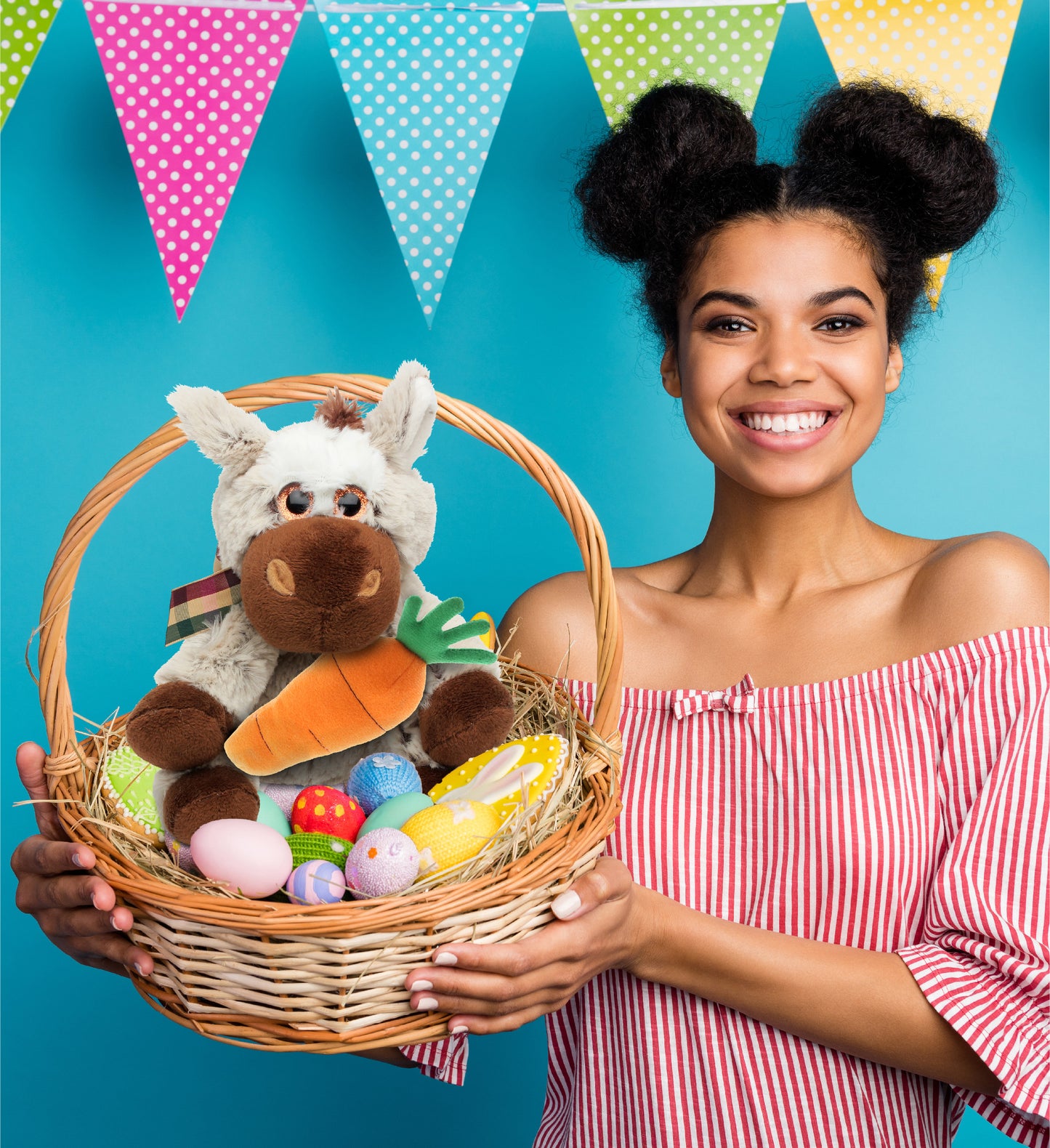 DolliBu Happy Easter Super Soft Plush Floppy Donkey with Carrot - 7 Inches
