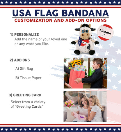 SUPER SOFT PLUSH - SITTING COW WITH USA FLAG BANDANA