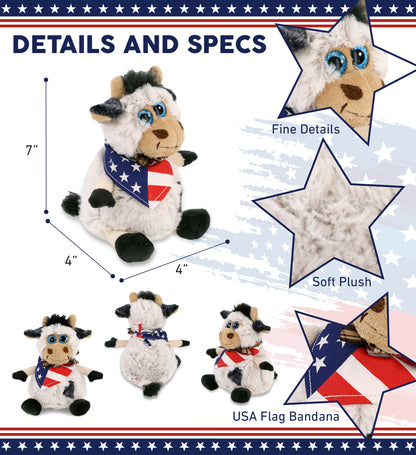 SUPER SOFT PLUSH - SITTING COW WITH USA FLAG BANDANA