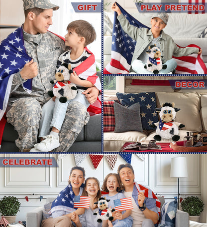 SUPER SOFT PLUSH - SITTING COW WITH USA FLAG BANDANA