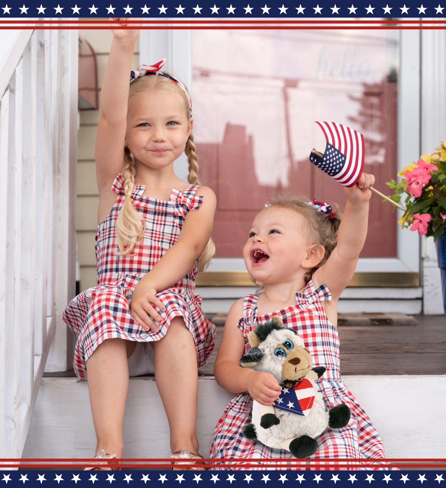 SUPER SOFT PLUSH - SITTING COW WITH USA FLAG BANDANA