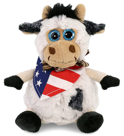 SUPER SOFT PLUSH - SITTING COW WITH USA FLAG BANDANA