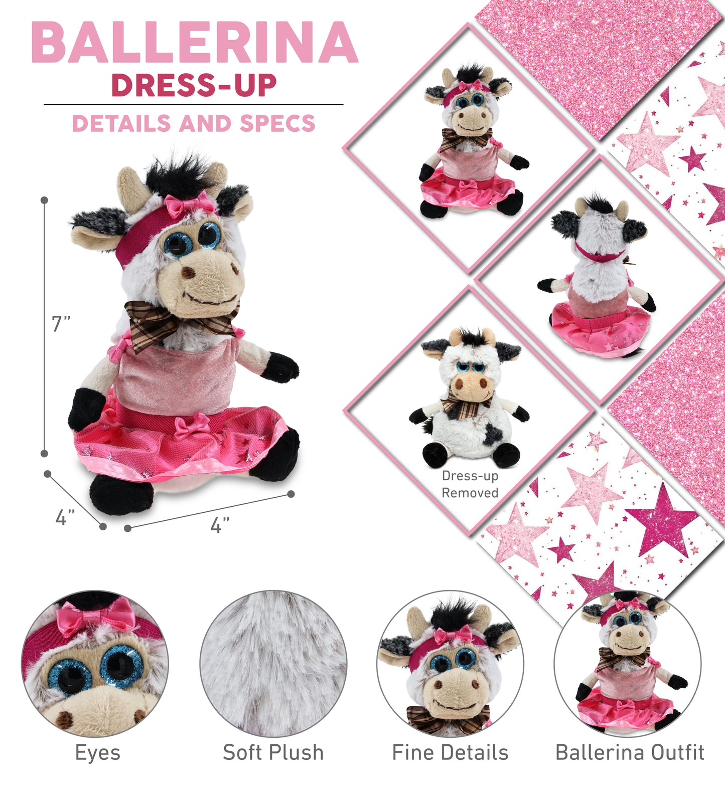 SUPER SOFT PLUSH - SITTING COW WITH BALLERINA DRESS UP