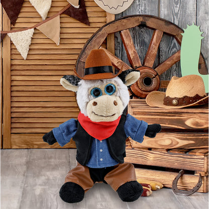SUPER SOFT PLUSH - SITTING COW With COWBOY Dress Up