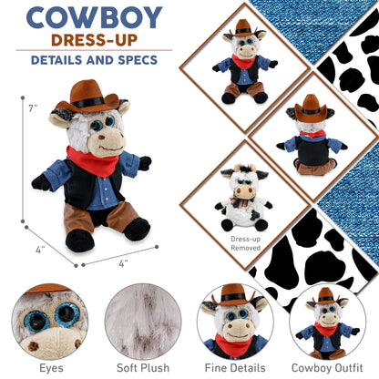 SUPER SOFT PLUSH - SITTING COW With COWBOY Dress Up