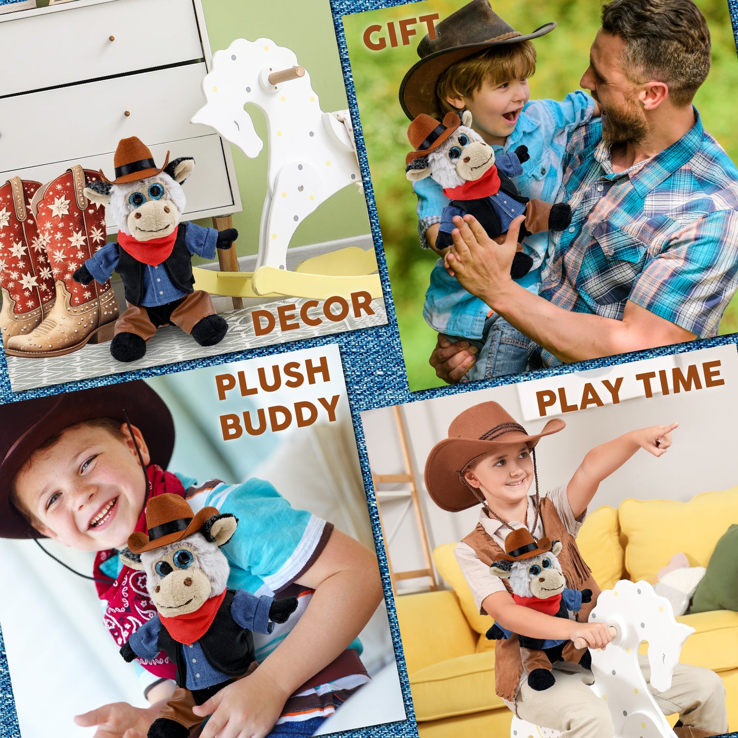 SUPER SOFT PLUSH - SITTING COW With COWBOY Dress Up