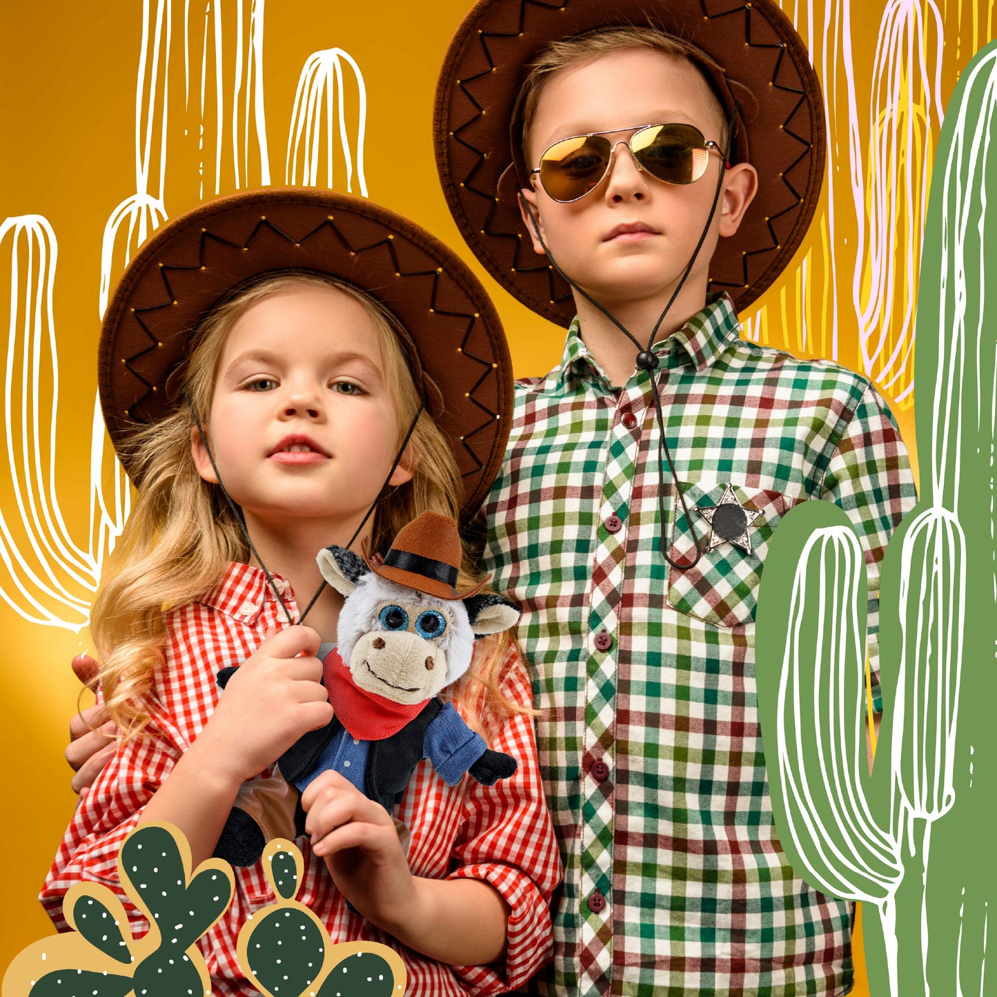 SUPER SOFT PLUSH - SITTING COW With COWBOY Dress Up