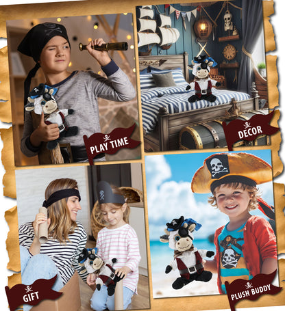 SUPER SOFT PLUSH - SITTING COW PIRATE DRESS UP