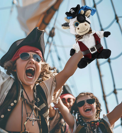 SUPER SOFT PLUSH - SITTING COW PIRATE DRESS UP