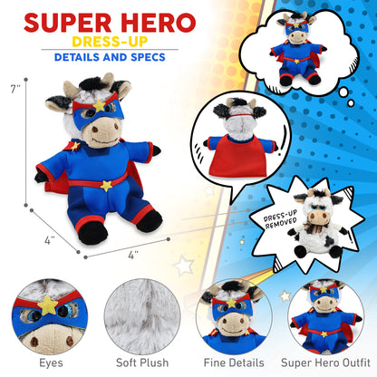 SUPER SOFT PLUSH - SITTING COW With SUPER HERO Dress Up