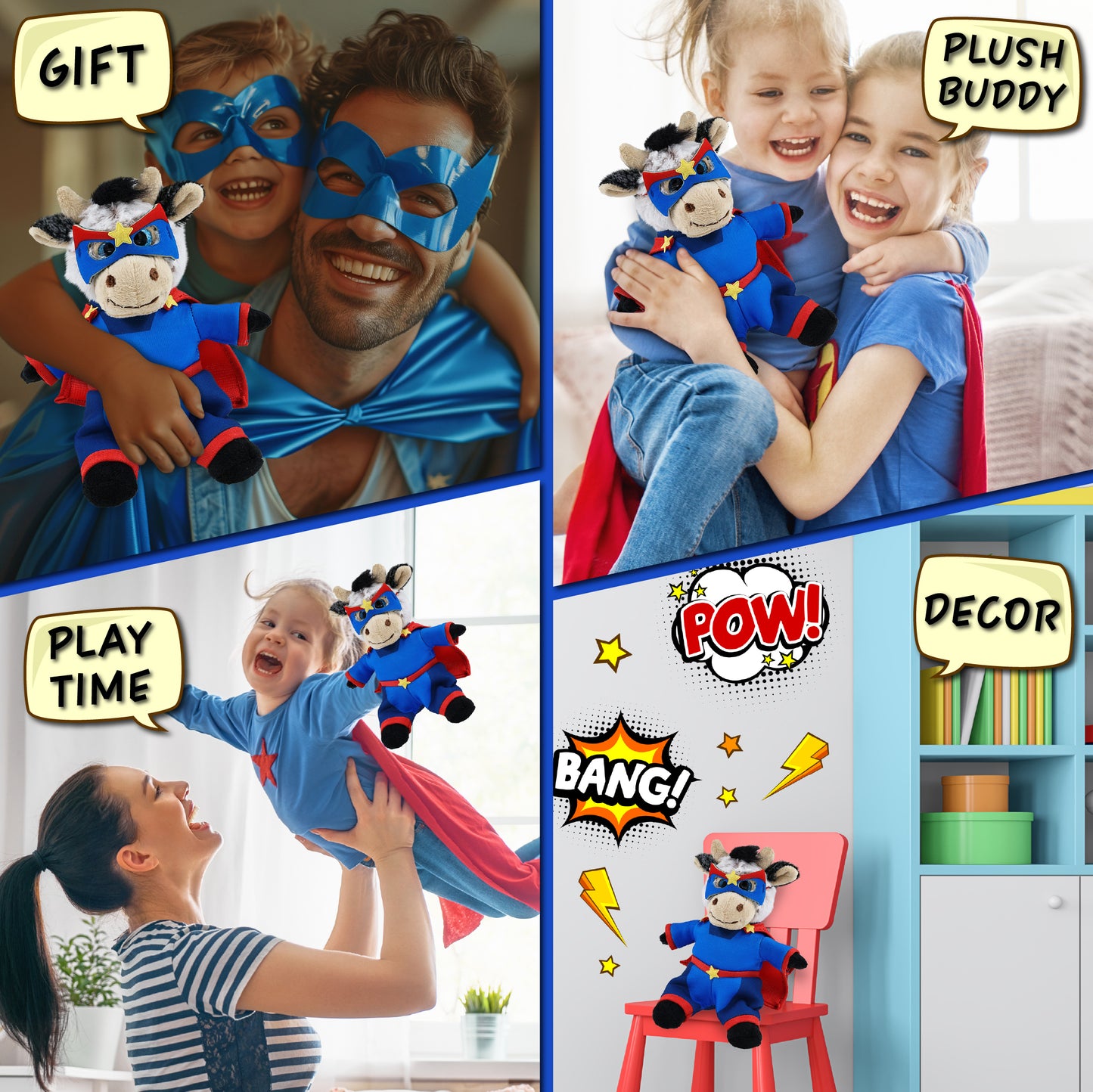 SUPER SOFT PLUSH - SITTING COW With SUPER HERO Dress Up