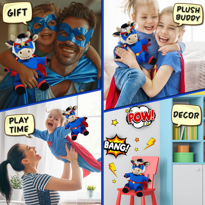 SUPER SOFT PLUSH - SITTING COW With SUPER HERO Dress Up