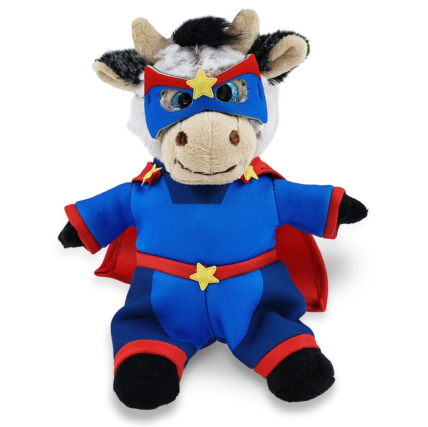 SUPER SOFT PLUSH - SITTING COW With SUPER HERO Dress Up