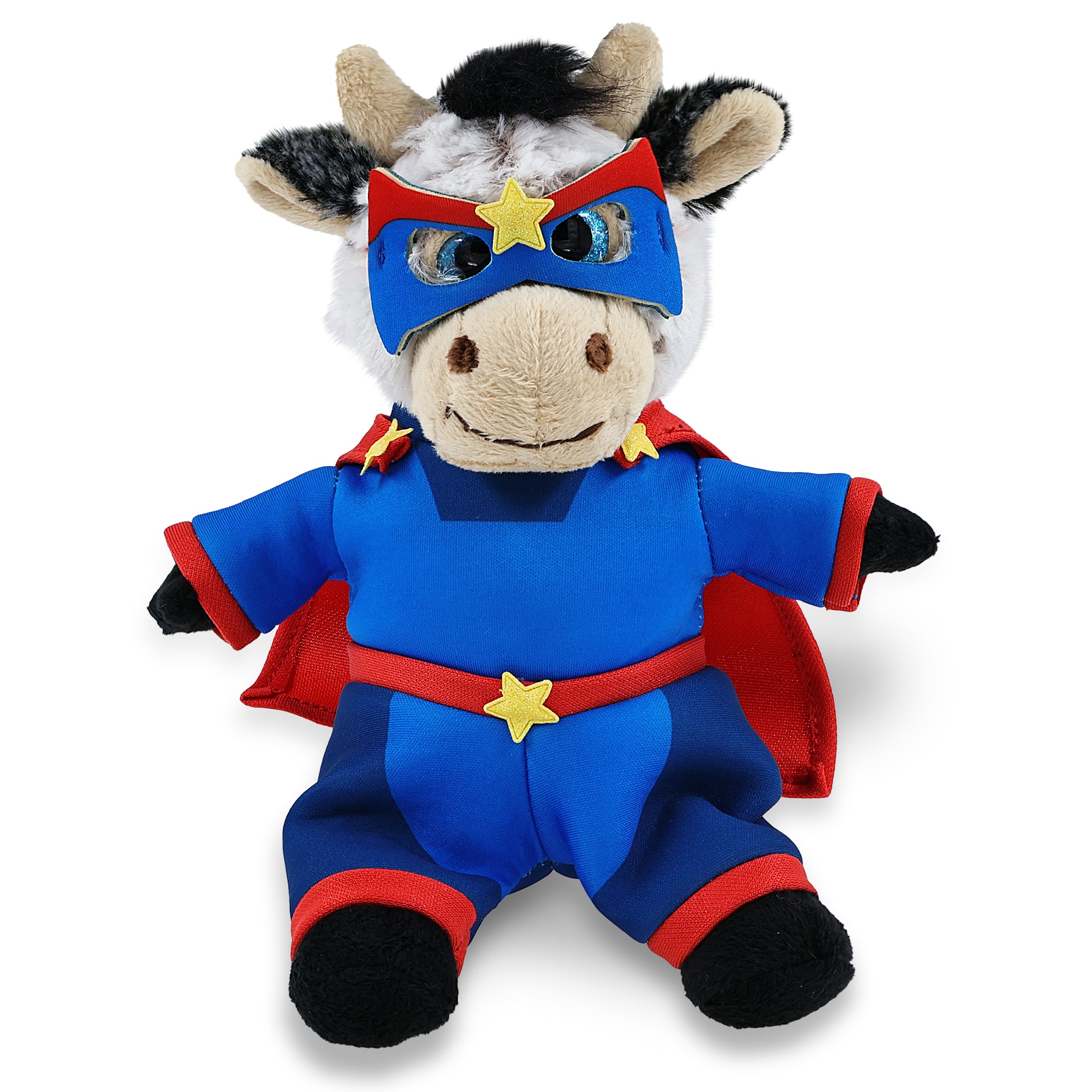SUPER SOFT PLUSH - SITTING COW With SUPER HERO Dress Up