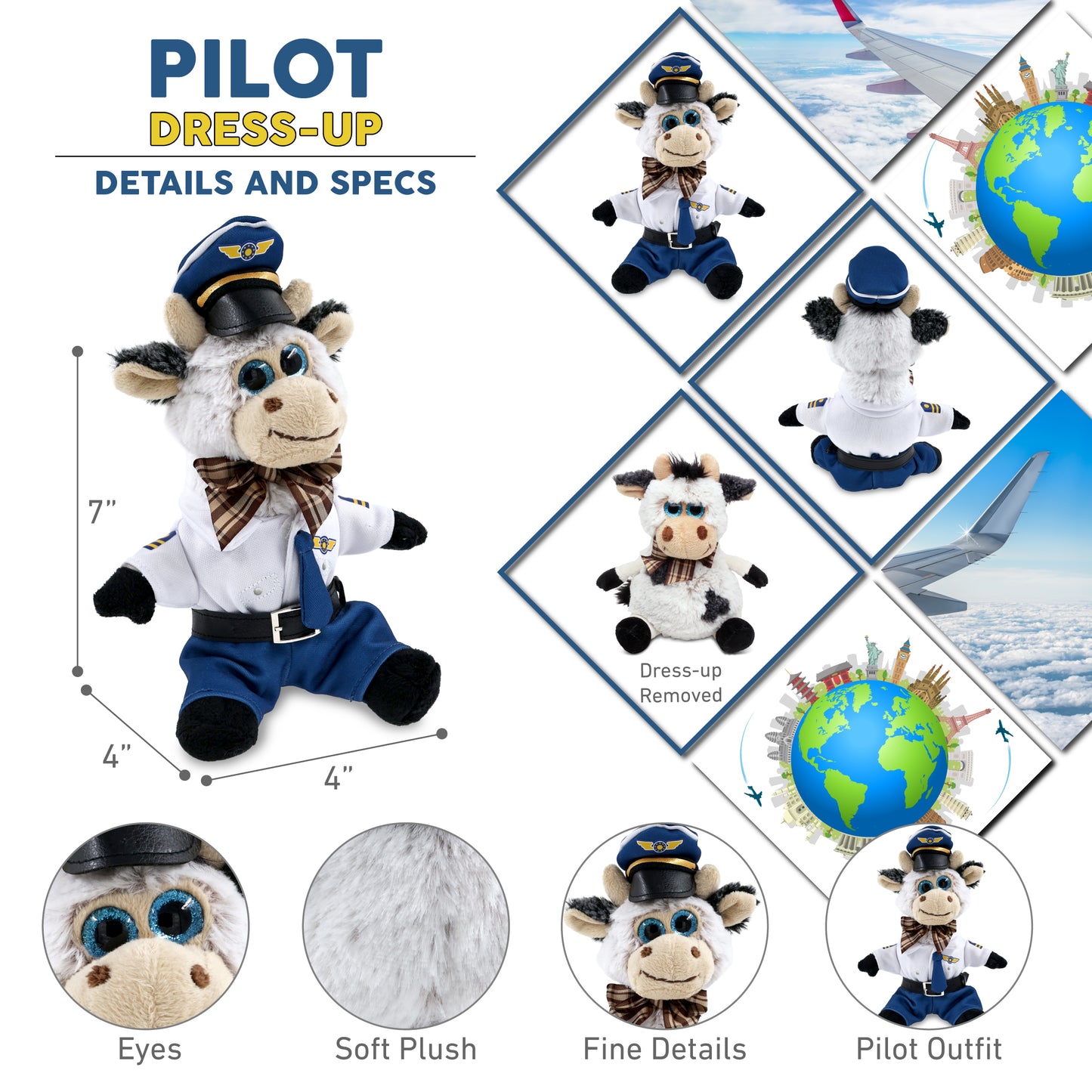 SUPER SOFT PLUSH - SITTING COW PILOT DRESS UP