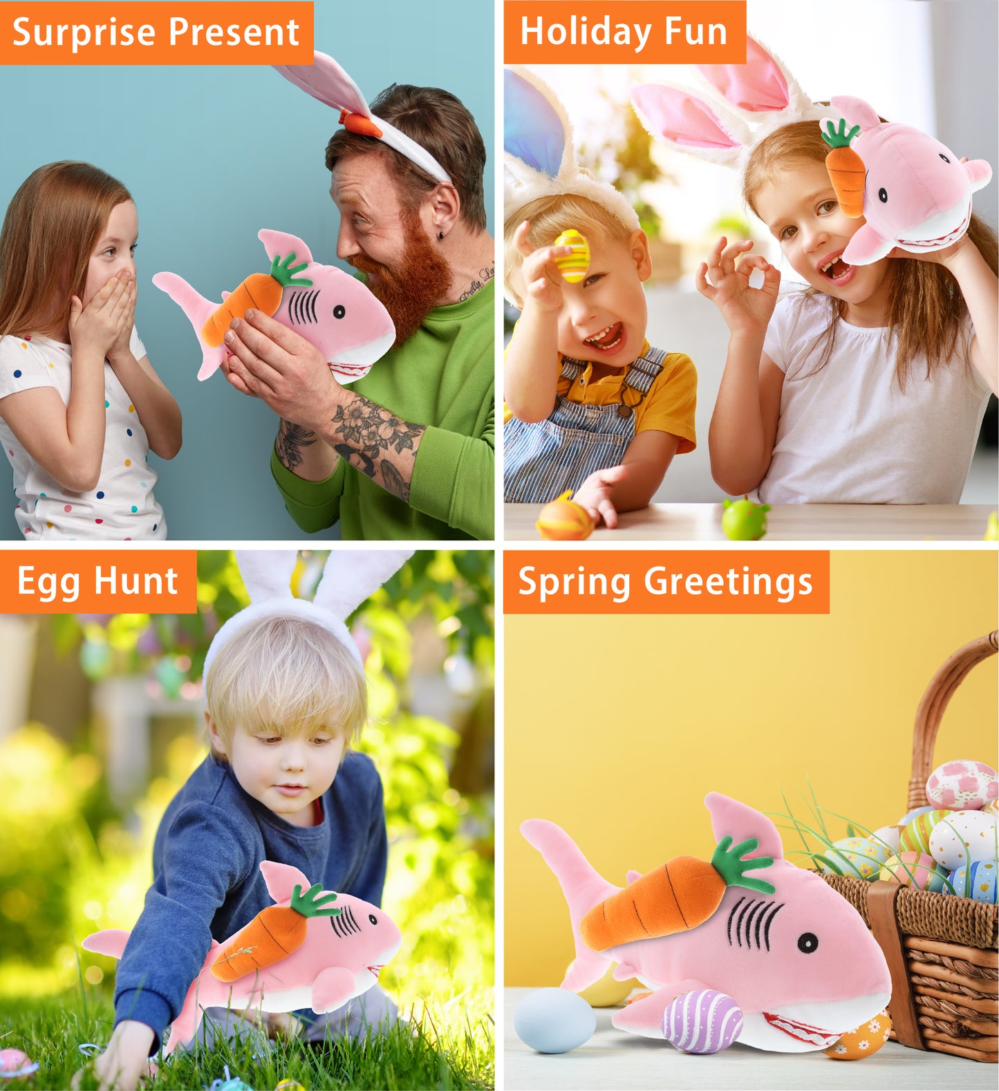 DolliBu Happy Easter Baby Soft Plush Pink Shark with Carrot Plush - 6.5 Inches